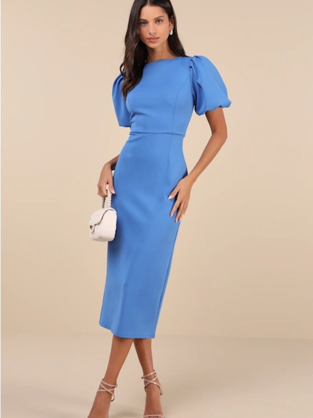 Lulu's Periwinkle Puff-Sleeve Midi Dress